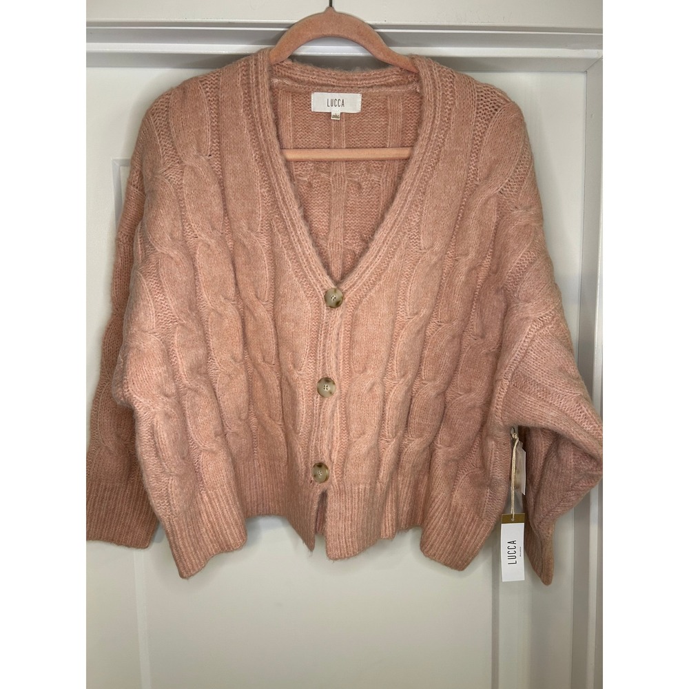 NEW Soft‎ Minimalist Lucca Womens Romantic Coral Sweater Coquette Large Chunky